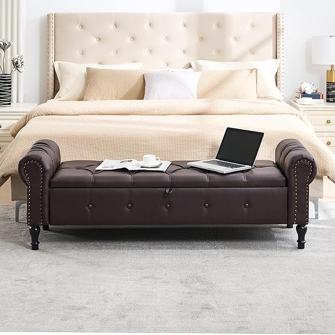 Storage Bench for Bedroom, Faux Leather King Size Bench - Image 3