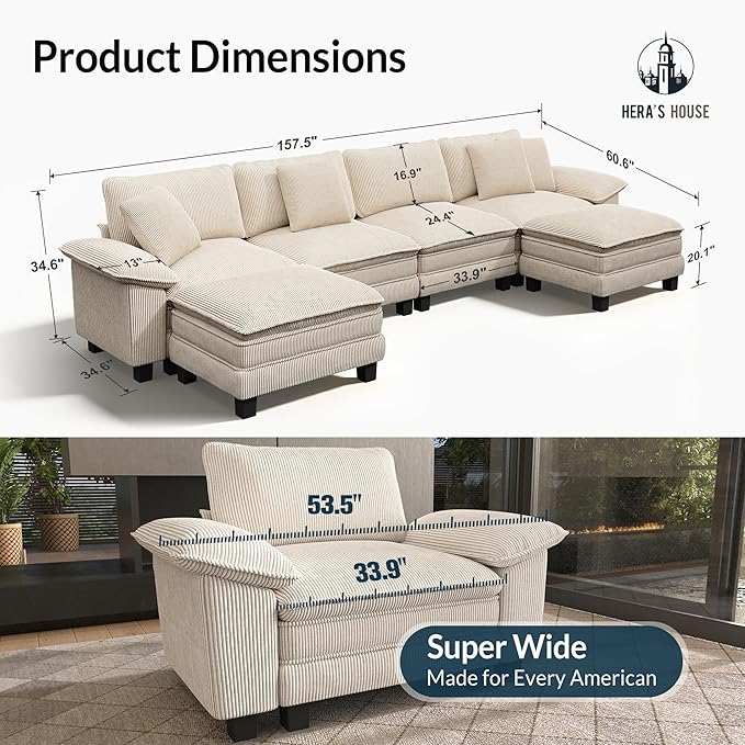 HERA'S HOUSE 158" Modular Sectional Sofa, Oversized U Shaped Couches - Image 2