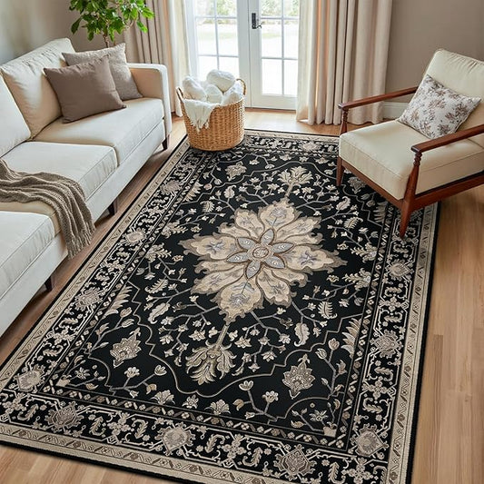 RELEANY Area Rugs 5'x8' Washable Non-Slip, Floral Vintage Distress Print by RELEANY