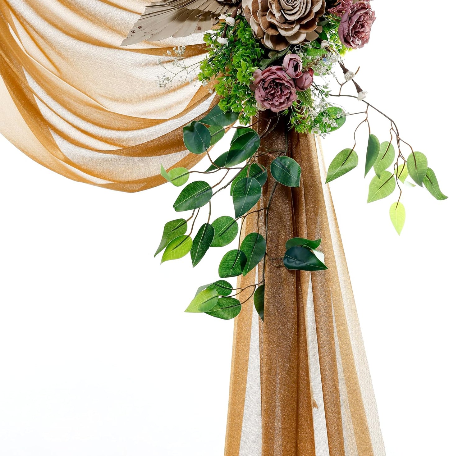 VDS Pack of 2 Panel (30 Inch X 30 Feet) Wedding Arch Draping Fabric Sheer Chiffon Fabric Drapery for Wedding Ceremony Reception Swag Backdrop Canopy Chuppah ARBO Altars Decoration (Mocha)