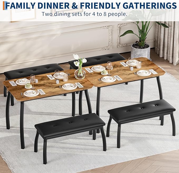 Dining Table for 4, 3-Piece Kitchen Table Set for 4 - Image 5