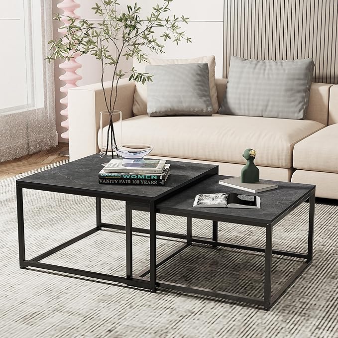 Wisfor Nesting Tables Set of 2, Nesting Black Coffee Table Set - Image 9