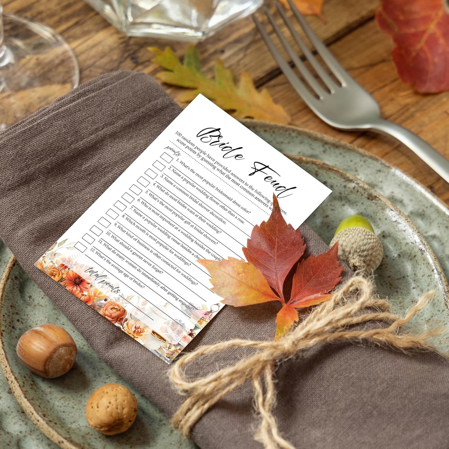 Fall Bridal Shower Games Cards, Bride Feud Wedding Bachelorette Party Games, Fall in Love Bridal Shower Decorations, 25 Cards, G05