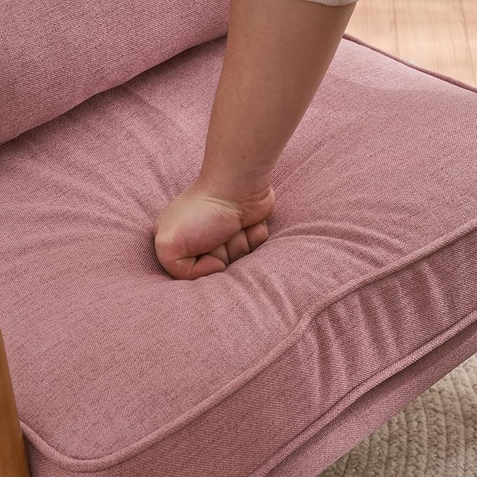 Bonnlo Linen Pink Mid Century Modern Accent Chair, Soild Wood Padding Lounge - Image 3