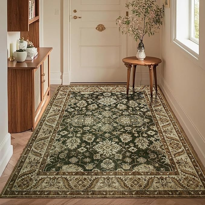 Area Rugs for Living Room, 4x6 Washable Rugs for Bedroom, Non-Slip Retro Floral by Rtizon