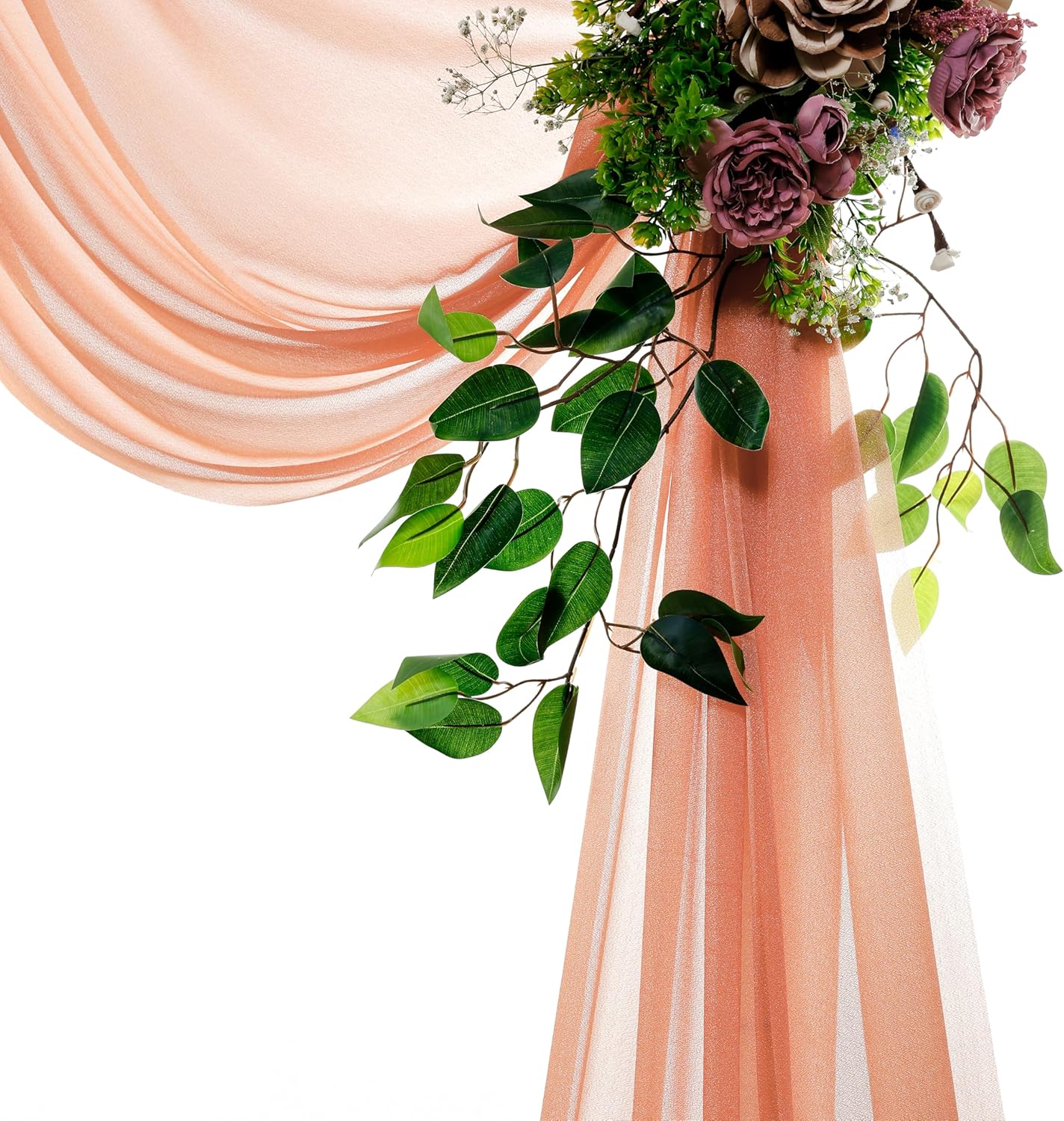 VDS Pack of 2 Panel (30 Inch X 20 Feet) Wedding Arch Draping Fabric Sheer Chiffon Fabric Drapery for Wedding Ceremony Reception Swag Backdrop Canopy Chuppah ARBO Altars Decoration (Coral Peach)