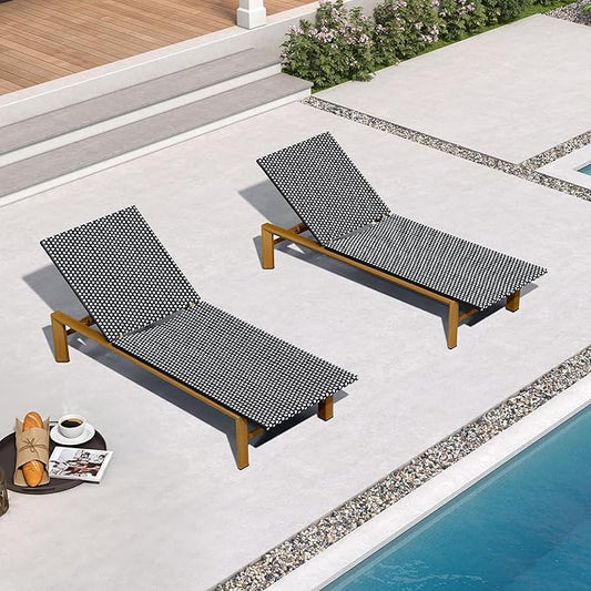 PURPLE LEAF Extra Wide Outdoor Chaise Lounge French Hand Woven Wicker Patio by PURPLELEAF