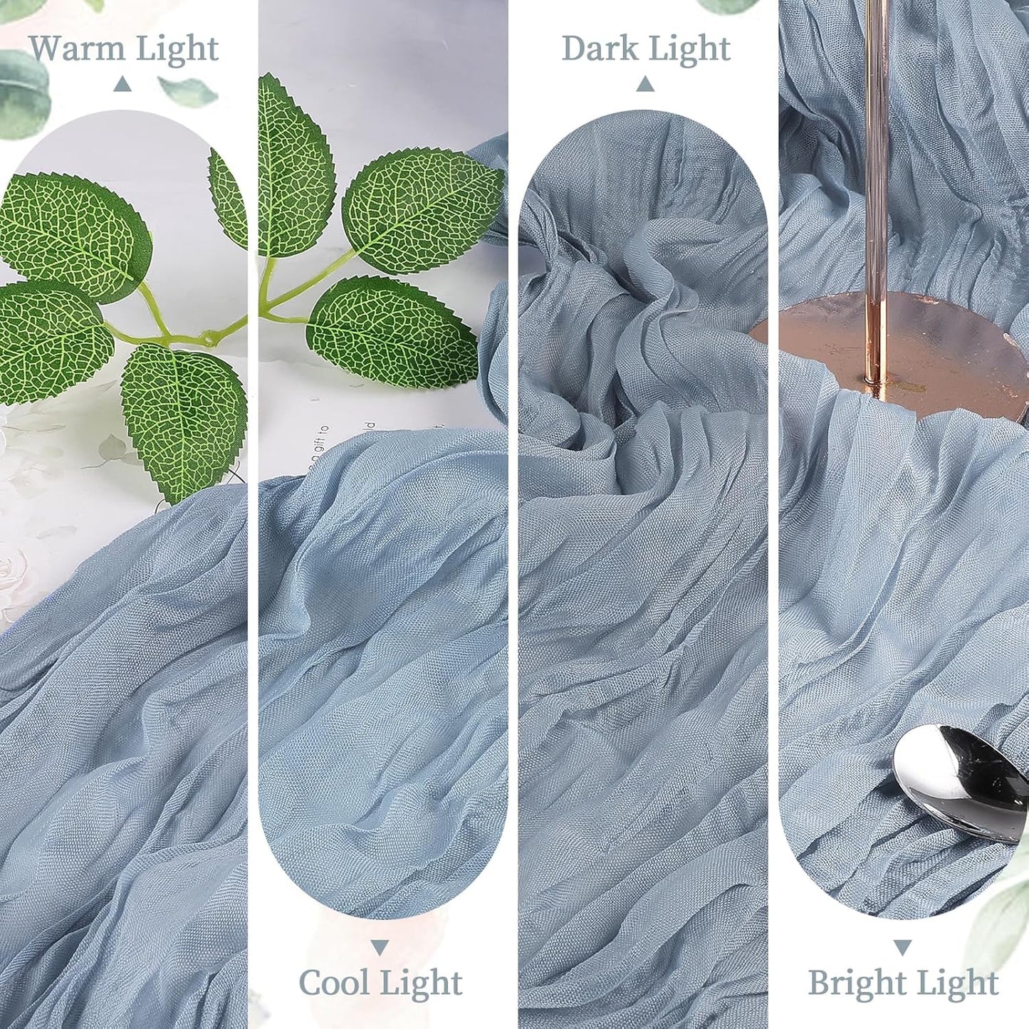 12 Pack Dusty Blue Cheesecloth Table Runner 10FT Long Boho Gauze Table Runner Rustic Sheer Runner for Wedding Bridal Baby Shower Birthday Party Table Decor Thanksgiving Christmas Decorations