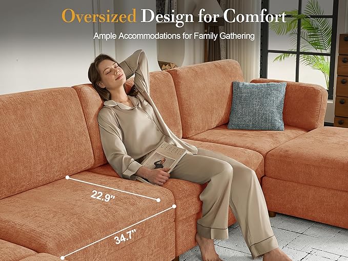 Oversized Modular Sectional Sleeper Couch, Solid Wood Frame, Removable Washable - Image 6