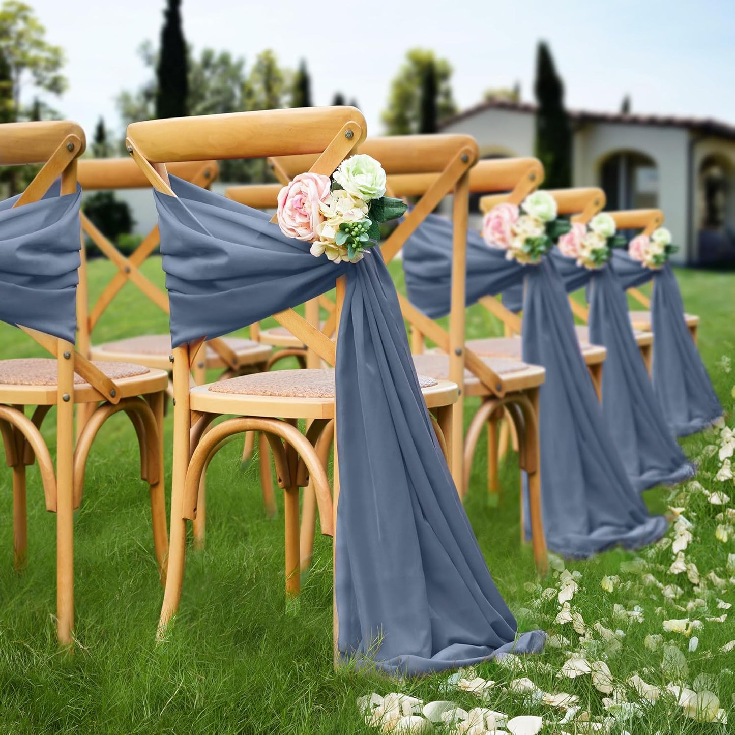 VACVELT Wedding Arch Draping Fabric Dusty Blue Chiffon, 1 Panel Sheer Drapes 30 Inch x 20ft Chiffon Backdrop Curtain Decor, Outdoor Sheer Drapery for Ceremony Party Ceiling