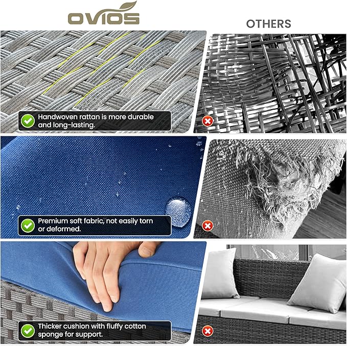 ovios 7 Pieces Patio Furniture Set, Outdoor Wicker Sectional Sofa - Image 9
