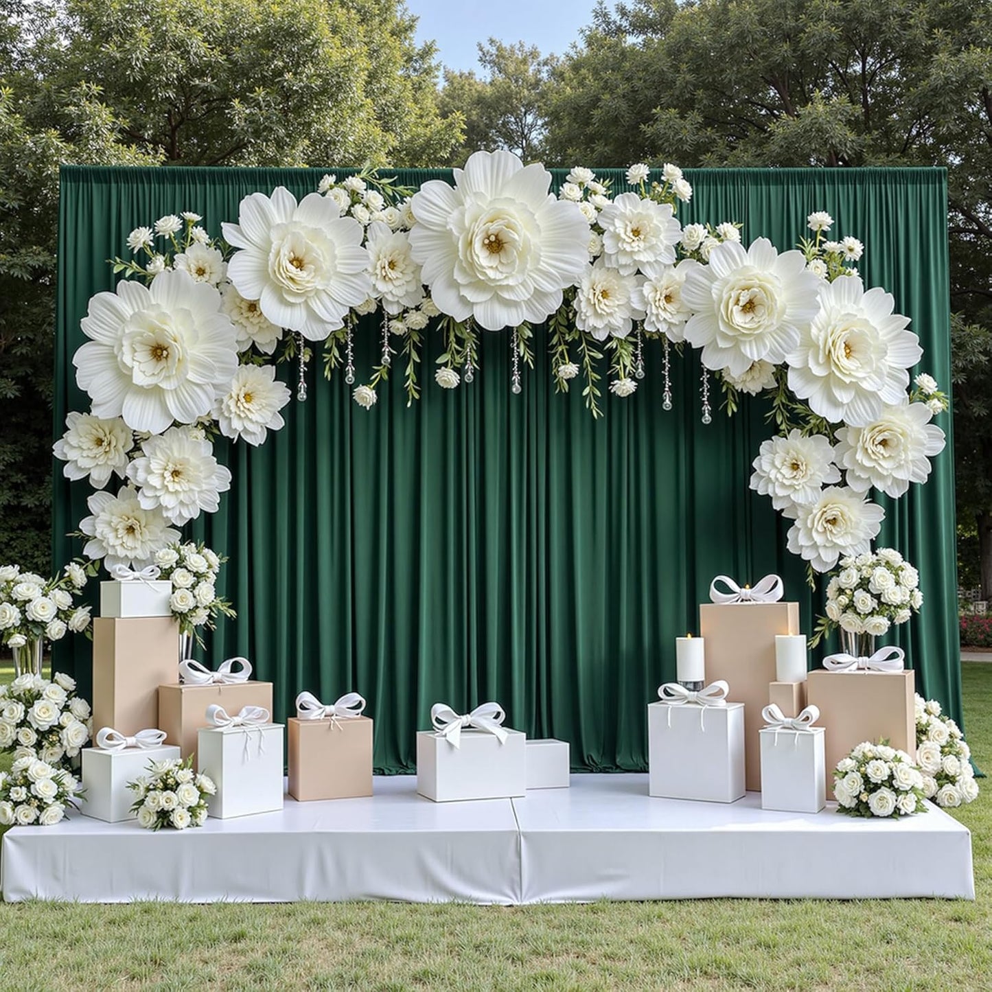 40 ft x 10 ft Wrinkle Free Hunter Green Backdrop Curtain for Parties, Polyester Dark Green Photo Backdrop Drapes 8 Panels 5x10ft for Baby Shower Wedding Birthday Party Photography Curtains