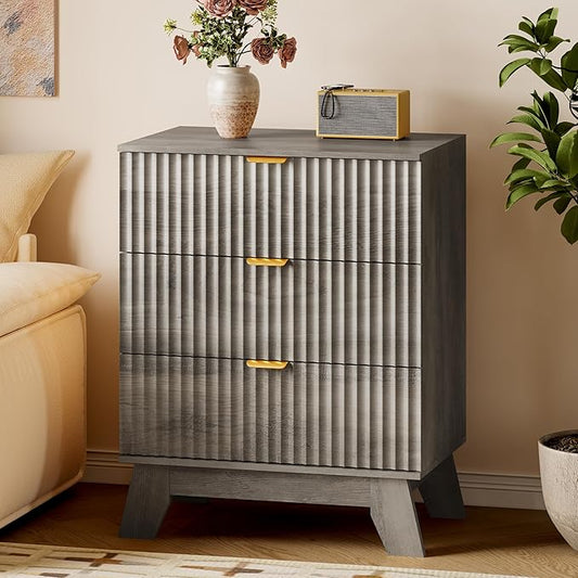 BORNOON Fluted 3 Drawer Dresser, 30.3" Tall Compact Modern Boho Chest of Drawers by BORNOON