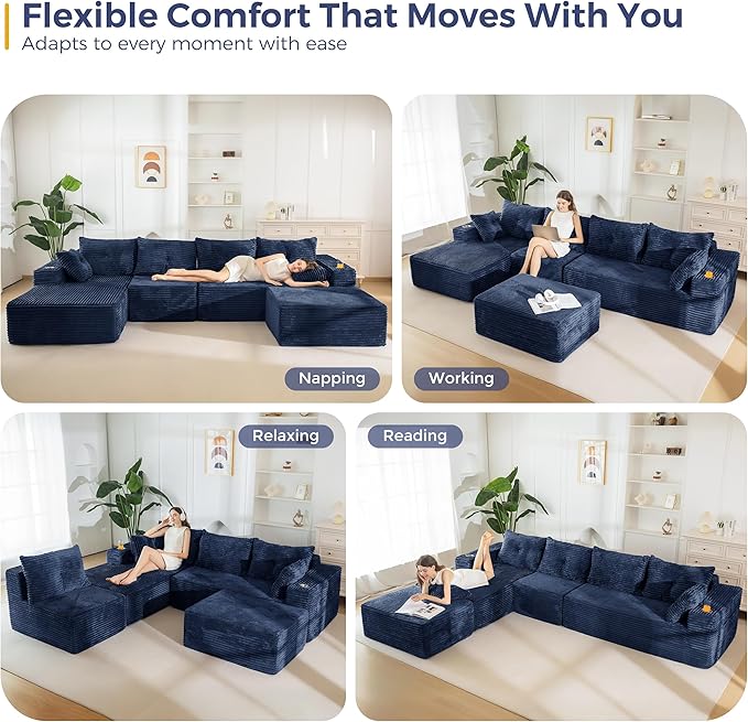 MAXYOYO 132" Giant U-Shaped Modular Sectional Couch, Modern Boneless Couch - Image 3