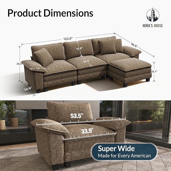 HERA'S HOUSE 124" Modular Sectional Sofa, Oversized L Shaped Couches - Image 2