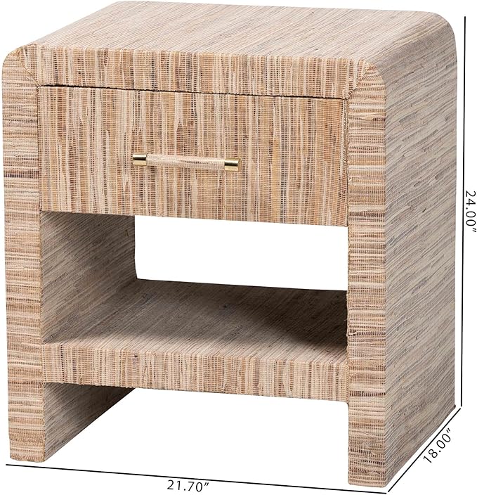 Bali & pari Callan Bohemian Woven Natural Grasscloth 1-Drawer Nightstand - Image 3