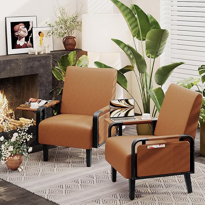 Andeworld Modern Brown Accent Chair, PU Leather Upholstered Armchair Side Chair - Image 9