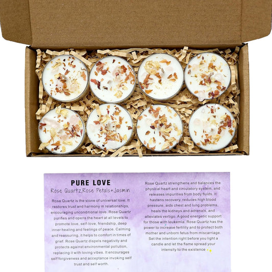 Tealight Candles with Crystals and Herbs, Handmade Energy Candles. (White)