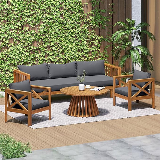 Merax Outdoor 4-Piece Acacia Wood Conversation Set by Merax
