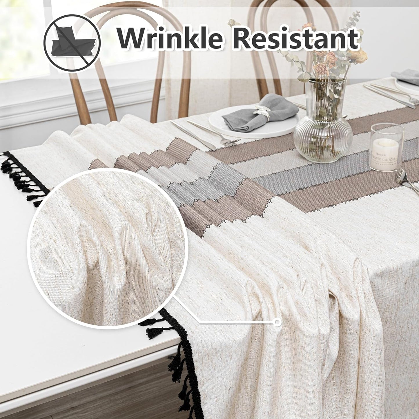 MYSKY HOME Table Cloth 60x120 in Rectangle, Heavy Duty Linen Look Waterproof Tablecloths Farmhouse Tablecloth, Wrinkle Free Table Cover with Coffee Lines for Kitchen Dining, Party