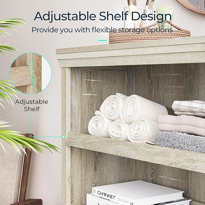 LINSY HOME 3-Tier Bookshelf, Small Wood Display Storage Shelves Farmhouse - Image 5