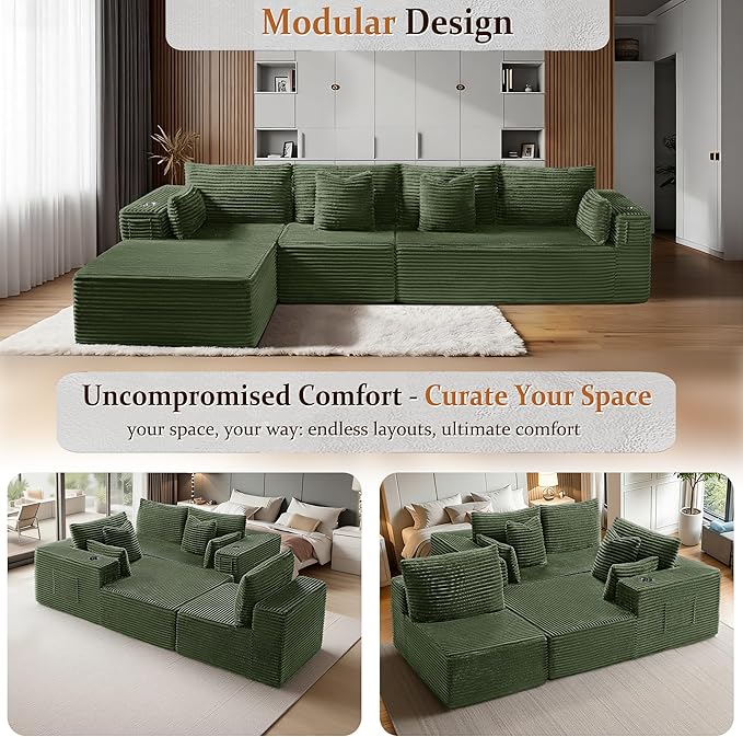 138" Cloud Sectional Couch, Comfort L Shaped Boneless Couch - Image 6