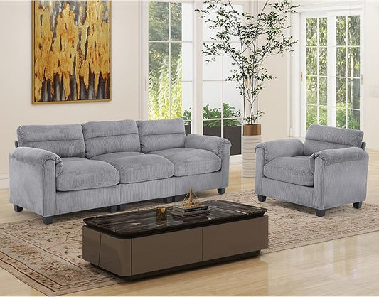 HAOMARKETS Corduroy Sofa Set, Upholstered Armchair and 3-Seater Couch by HAOMARKETS