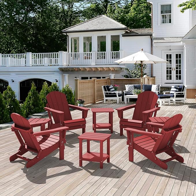 SERWALL Double Adirondack Side Table Set of 4, End Table- Red - Image 8