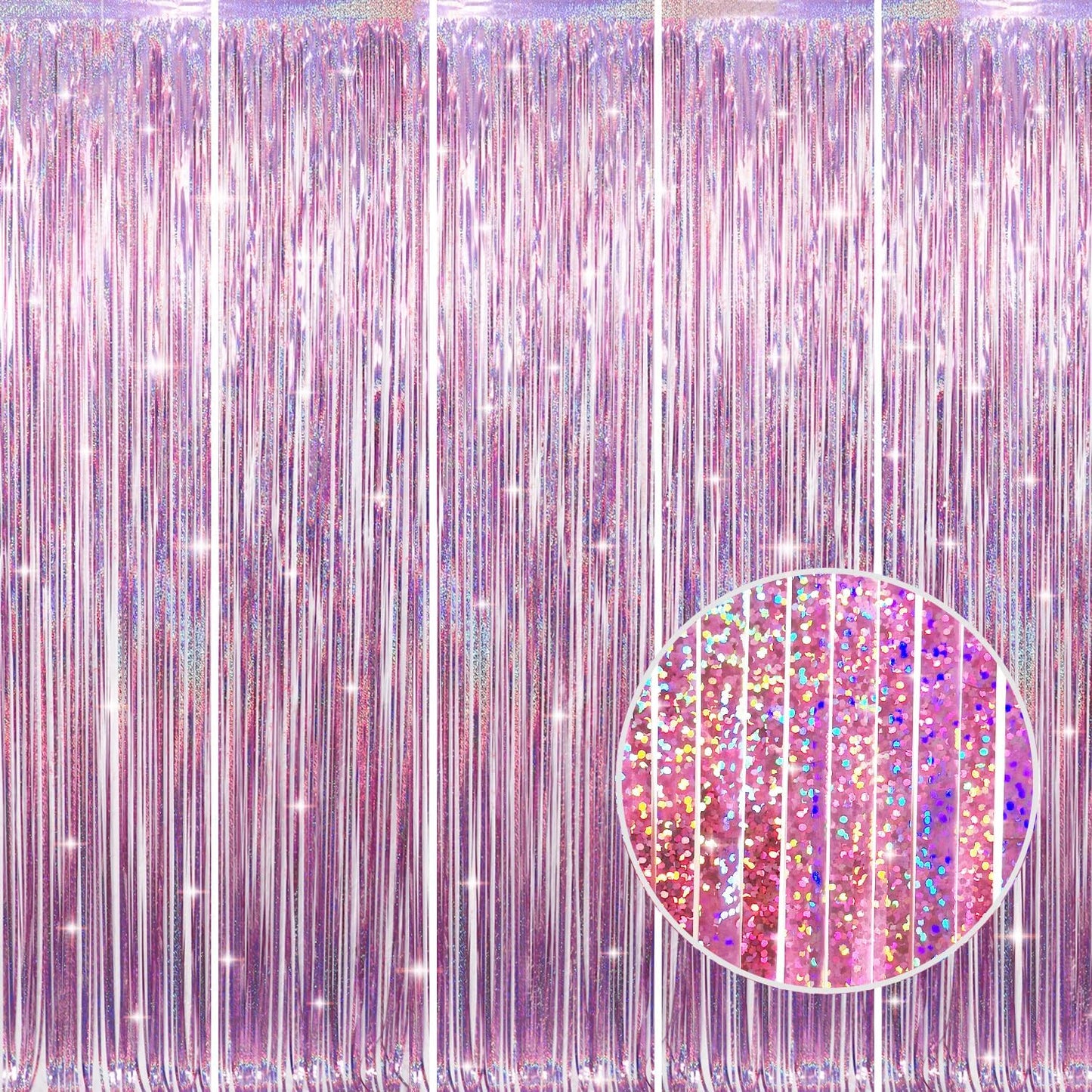 GOER 3.2 ft x 8.2 ft Metallic Tinsel Foil Fringe Curtains Party Photo Backdrop Party Streamers for Birthday,Graduation,New Year Eve Decorations Wedding Decor(5 Packs,Laser Pink)