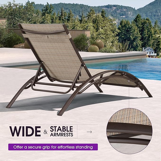 PURPLE LEAF Outdoor Oversized Chaise Lounge Chair Set of 3 Patio Pool Lounger - Image 7