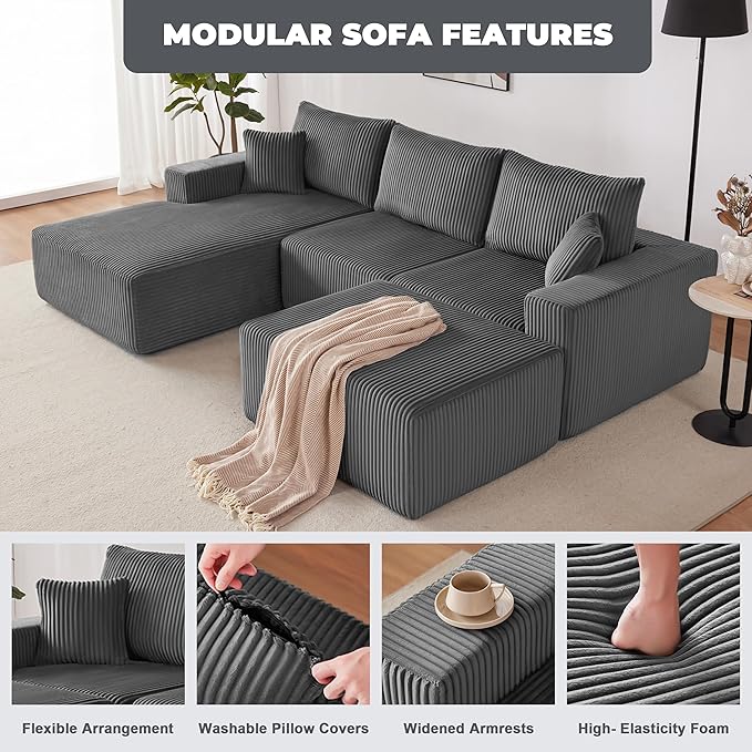 Weture 108” Modular Sectional Couches, Modern Modular U-Shape Sofa - Image 6
