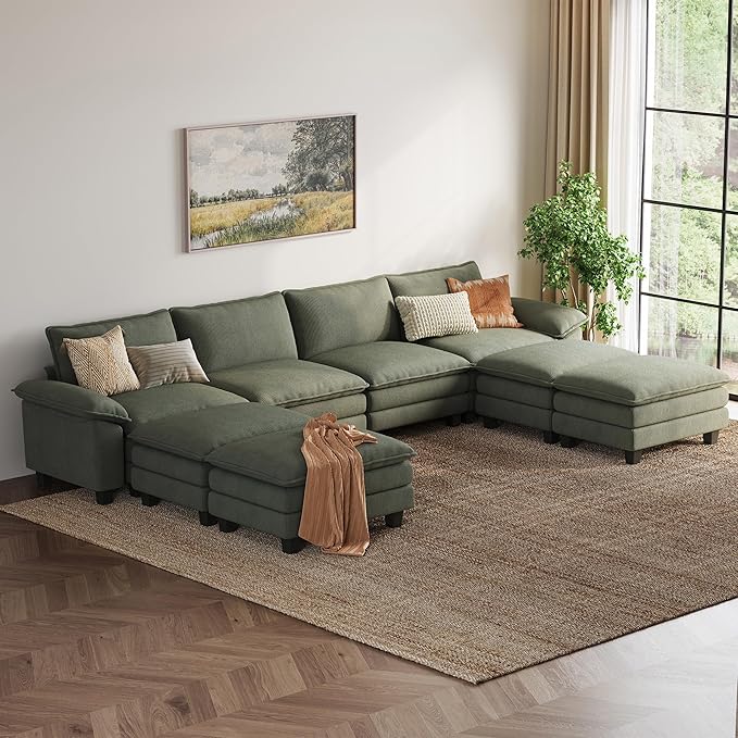 LINSY HOME 157" Modular Sectional Sofa, 4-Seat Corduroy Modern Cloud Couch - Image 6