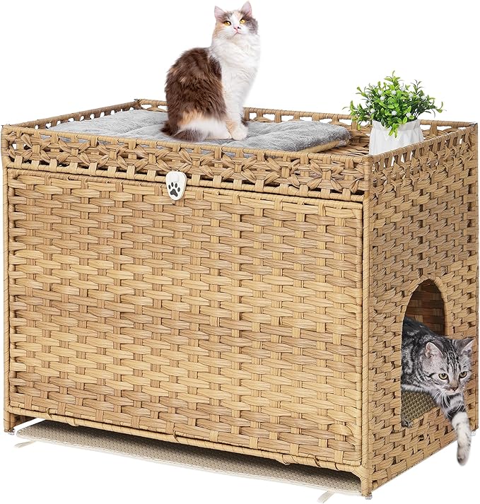 Cat Litter Box Enclosure with Soft Litter Mat; Hidden Cat Washroom Furniture by Catlitterboxenclosure
