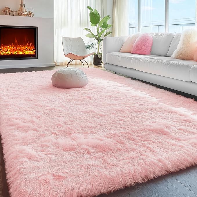 PAGISOFE 3x5 Pink Fluffy Shag Area Rugs - Image 7