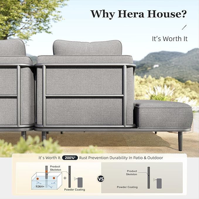 HERA'S HOUSE Metal Patio Furniture Set, Modular 5 Seats and 1 Nesting Coffee - Image 4