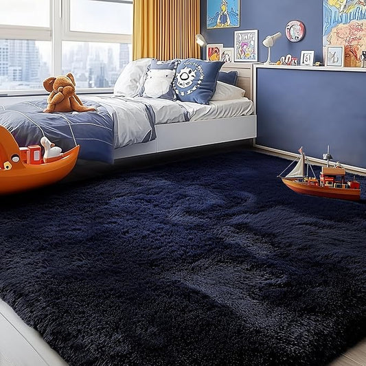 PAGISOFE Navy Blue Rug 3x5, Fluffy Dark Blue Rugs by PAGISOFE