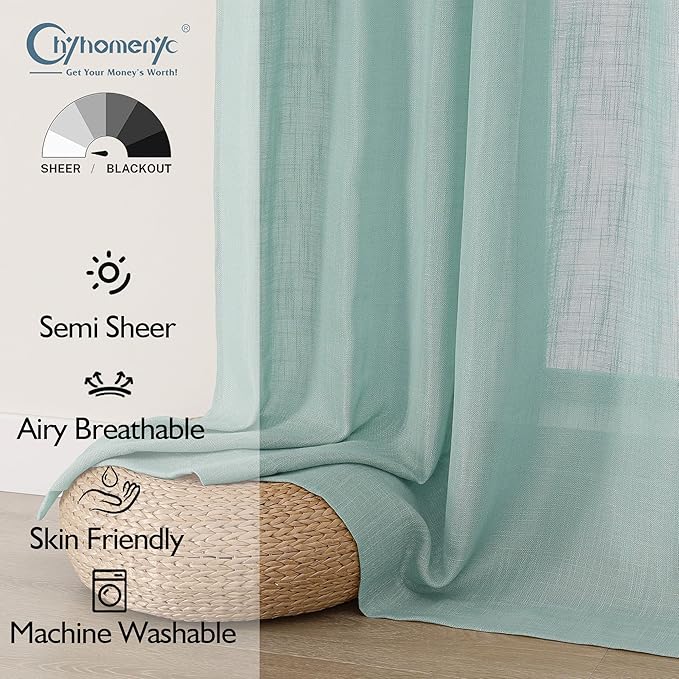 Chyhomenyc Extra Long Aqua Green Semi Sheer Curtains 108 Inches Long 2 Panels - Image 2