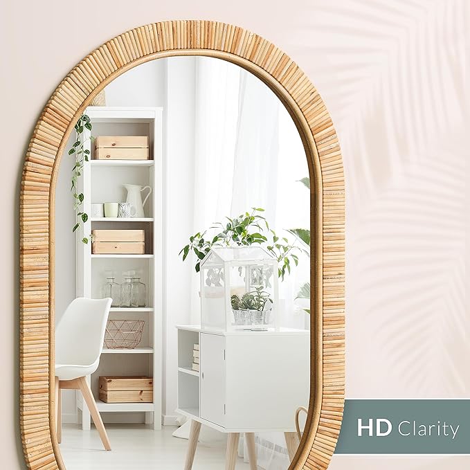 Barnyard Designs Oval Rattan Wall Mirror, Natural Tan Woven Rattan Frame - Image 7