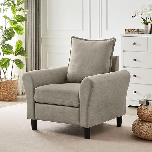Mid-Century Accent Chair, Modern Linen Fabric Armchair by Chireca