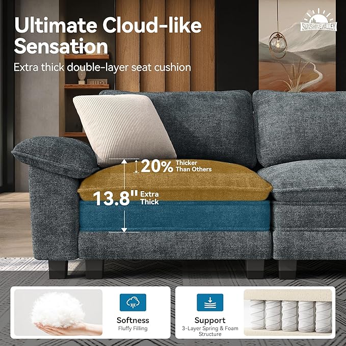 SUNSHINE VALLEY 3 Piece Living Room Furniture Sofa Set, Chenille Modular 2 - Image 4