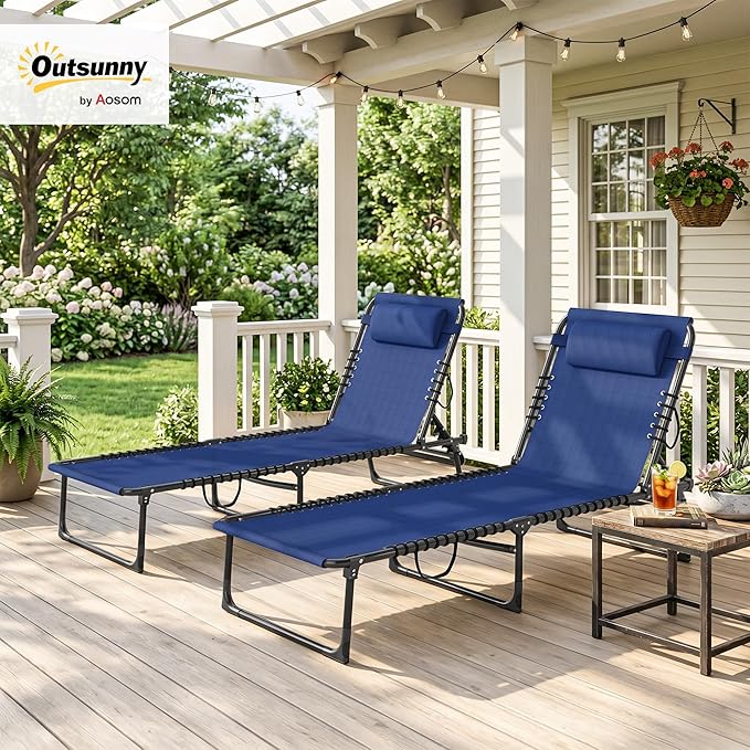 Outsunny Folding Chaise Lounge Chair Set of 2, Patio Sun Tanning Chair - Image 2