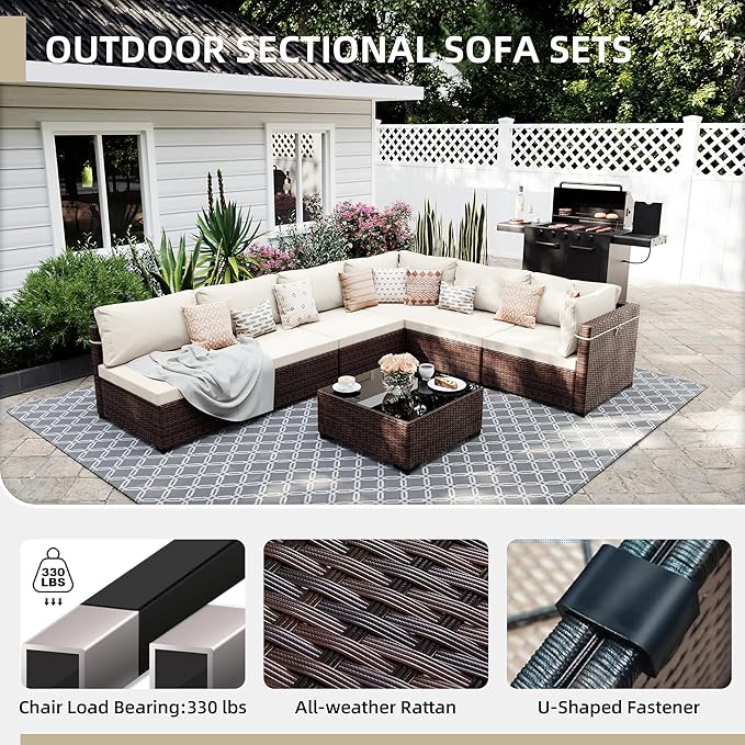 UPHA 9 Pieces Patio Furniture Sets, Wicker Outdoor Sectional Sofa Couch - Image 3