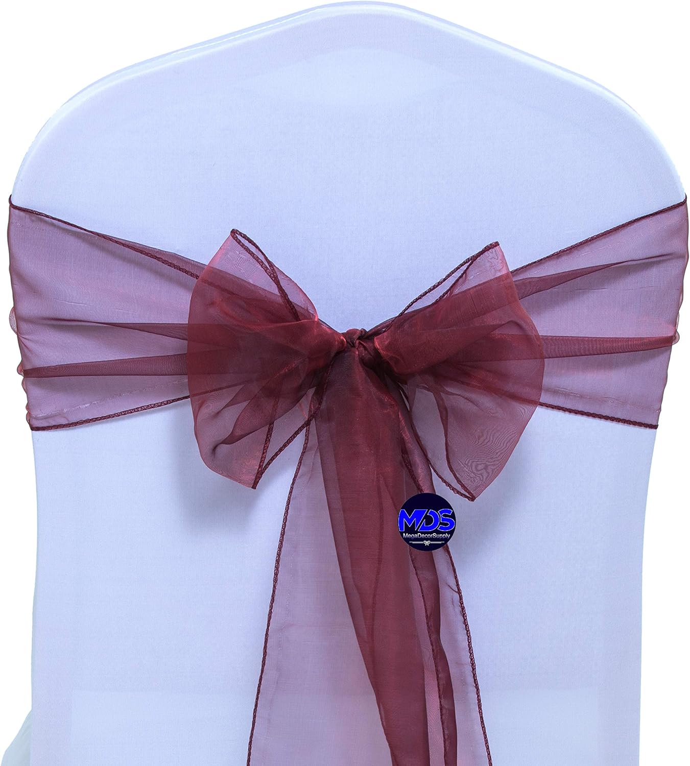 MDS Pack of 100 PCS Organza Chair Sashes Wider Dining Chair Bows Ribbon Tie Back for Wedding Party Birthday Bridal Shower Reception Event Banquet Home Chair Cover Decoration - Burgundy