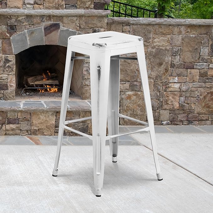 Flash Furniture Kai Commercial Grade 4 Pack 30" High Backless Distressed White - Image 2