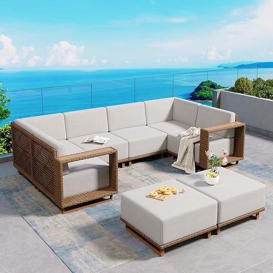 SUNSHINE VALLEY Patio Furniture Set, Outdoor Sectional Yellow Rattan Wicker Sofa by SUNSHINEVALLEY