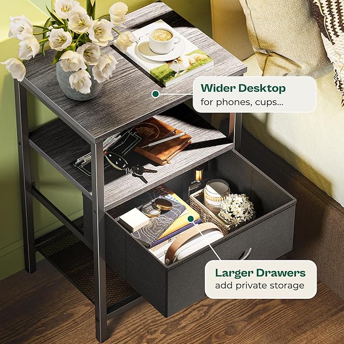 Huuger Night Stand with Fabric Drawer, Side Table with Mesh Shelf, Bedroom - Image 5