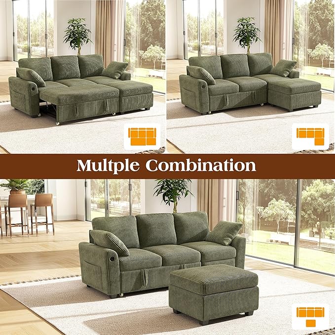 Ihanherry 81-inch Corduroy Modular Sectional Sofa Bed - Image 8