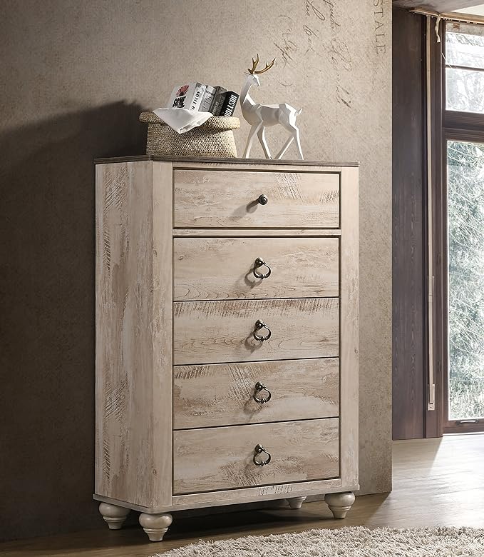 Roundhill Furniture Imerland Contemporary White-wash Finished 5-Piece Sleigh - Image 6