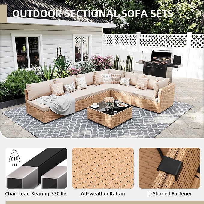 UPHA 9 Pieces Patio Furniture Sets, Wicker Outdoor Sectional Sofa Couch - Image 3