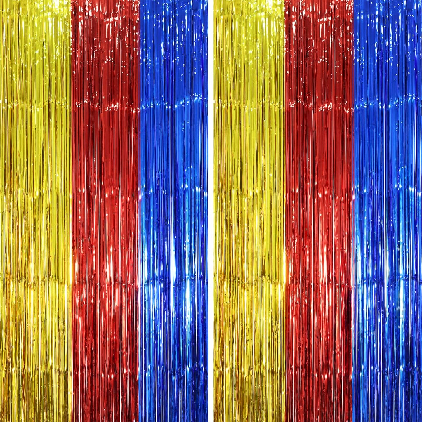 2 Pack Blue Red Gold Foil Fringe Backdrop Curtains, Tinsel Streamers Party Decorations, Fringe Backdrop, Door Shimmer for Birthday Party
